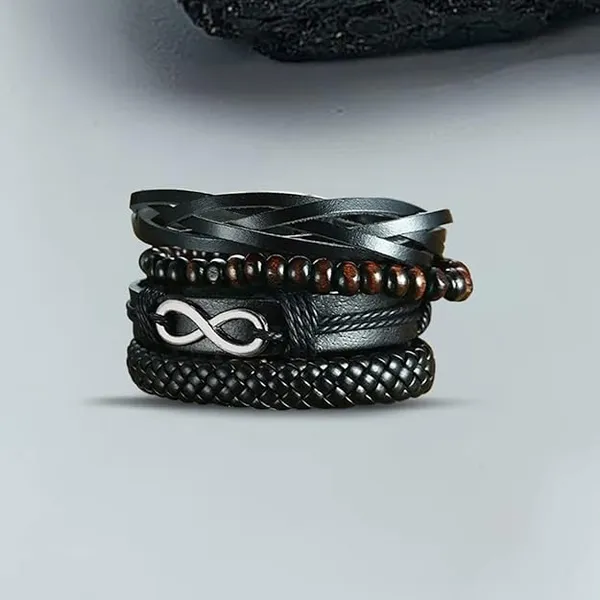 Bracelets_for_Men_Boys_Girls_Women_Black_Leather_Bracelet_for_Men_|_Hand_Adjustable_Leather_Wrap_|_Birthday_Gift_Husband_Wrist_|_Hand_Band_for_Boys_Pack_Of_4_Brown_And_Black_Leather_Bracelet_For_Men