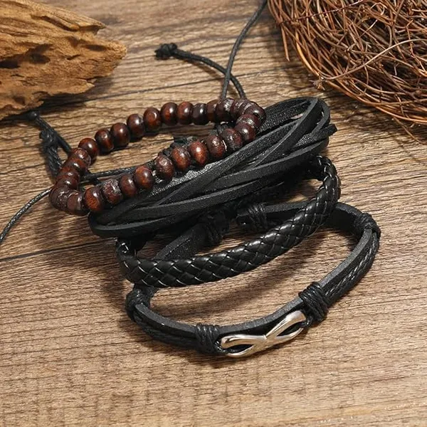 Bracelets_for_Men_Boys_Girls_Women_Black_Leather_Bracelet_for_Men_|_Hand_Adjustable_Leather_Wrap_|_Birthday_Gift_Husband_Wrist_|_Hand_Band_for_Boys_Pack_Of_4_Brown_And_Black_Leather_Bracelet_For_Men