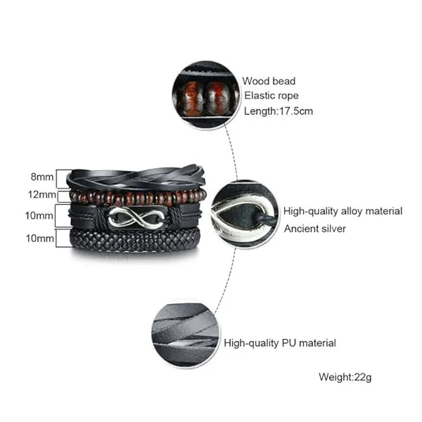 Bracelets_for_Men_Boys_Girls_Women_Black_Leather_Bracelet_for_Men_|_Hand_Adjustable_Leather_Wrap_|_Birthday_Gift_Husband_Wrist_|_Hand_Band_for_Boys_Pack_Of_4_Brown_And_Black_Leather_Bracelet_For_Men