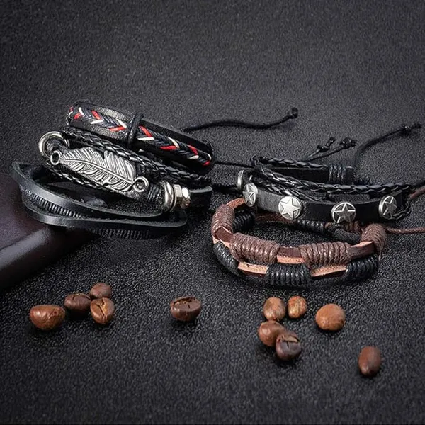 Set_of_5_Black_Base_Metal_Leather_Dyed_Rope_Multi_Strand_Wrist_Band_Bracelet_for_Men_&_Women