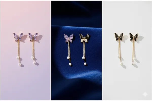 Pack_Of_2__Korean_Studded_Butterfly_Tassel_Earrings_Purple_And_Black_Alloy_Drops_And_Danglers_For_Women
