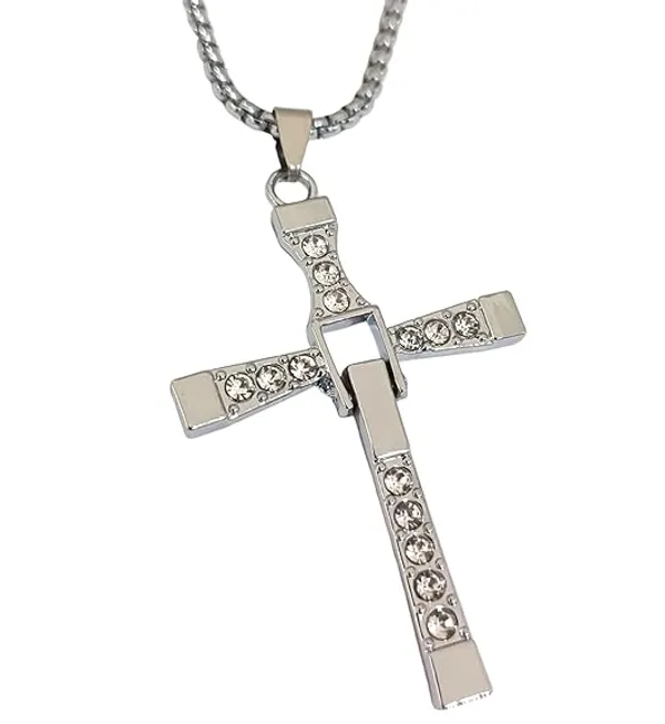 Vin_diesel_Fast_and_Furious_Smart_Cross_Pendant_Crystal_With_Stylish_Dominic_Toretto_Silver_Thick_Chain_Necklace_for_Boys_and_Men_Silver