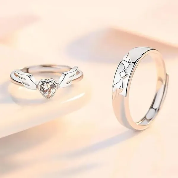 Pack_Of_2__Sterling_Silver,_Stainless_Steel_Silver-Plated_Silver_Angel_Wings_Heart_Rings_For_Men_And_Women_Silver_Alloy_Ring_For_Women