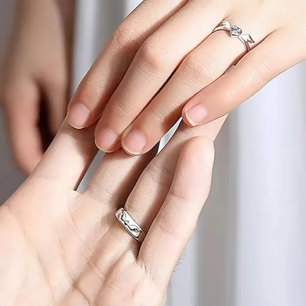 Pack_Of_2__Sterling_Silver,_Stainless_Steel_Silver-Plated_Silver_Angel_Wings_Heart_Rings_For_Men_And_Women_Silver_Alloy_Ring_For_Women