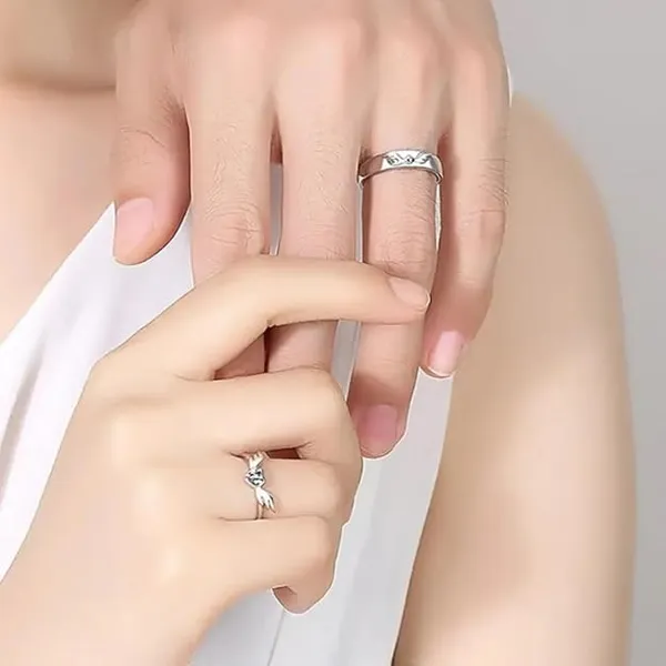 Pack_Of_2__Sterling_Silver,_Stainless_Steel_Silver-Plated_Silver_Angel_Wings_Heart_Rings_For_Men_And_Women_Silver_Alloy_Ring_For_Women