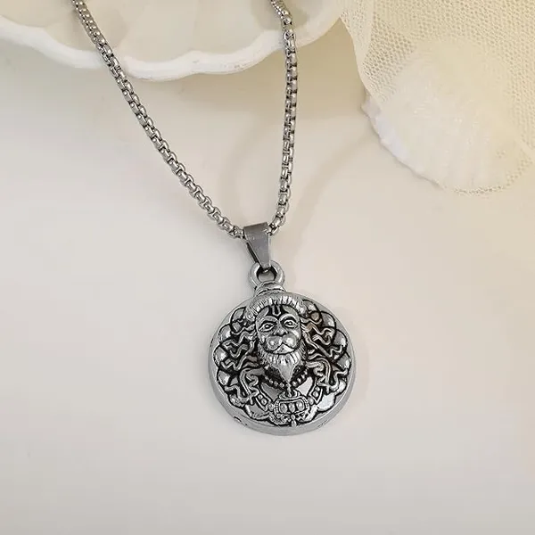 Powerful_Lord_Hanuman_Ji_Locket_Pendant_with_Chain_for_Men_&_Women:_Oxidized_Silver_Plated_Spiritual_Shree_Hanuman_Ji_Pendant_for_Unisex