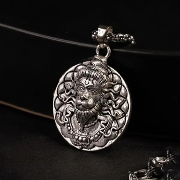 Powerful_Lord_Hanuman_Ji_Locket_Pendant_with_Chain_for_Men_&_Women:_Oxidized_Silver_Plated_Spiritual_Shree_Hanuman_Ji_Pendant_for_Unisex