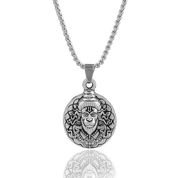 Powerful_Lord_Hanuman_Ji_Locket_Pendant_with_Chain_for_Men_&_Women:_Oxidized_Silver_Plated_Spiritual_Shree_Hanuman_Ji_Pendant_for_Unisex