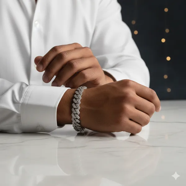 Pack_Of_2_Thorn_Necklace,_Densely_Set_Moissanite_Cuban_Chain,_Luxurious_for_Special_Celebrations_or_Achievements,Fathers_Day_From_Wife__Silver_Cuban_Bracelet_Chain