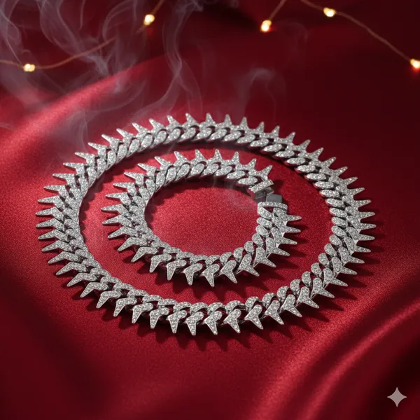Pack_Of_2_Thorn_Necklace,_Densely_Set_Moissanite_Cuban_Chain,_Luxurious_for_Special_Celebrations_or_Achievements,Fathers_Day_From_Wife__Silver_Cuban_Bracelet_Chain