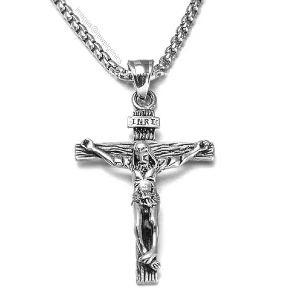 Stainless_Steel_Silver_Plated_Cross_Pendant_Necklace_Crucifix_Jesus_Pendant_with_Chain_For_Unisex_Adult