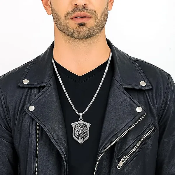 Lion_Head_Pendant_Necklace_for_Men_|_Shield_Design_Warrior_Amulet_|_Stainless_Steel_Courage_Symbol_Chain_|_Gothic_Viking_Jewelry_for_Boys_&_Men