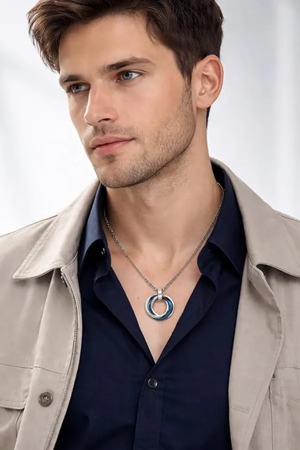 Silver_Chain_for_Man,_Blue_Three-Ring_Necklace_for_Men,_Stylish_Neck_Chain_for_Boys,_Anime_Accessories,_Locket_for_Men,_Fashion_Jewelry