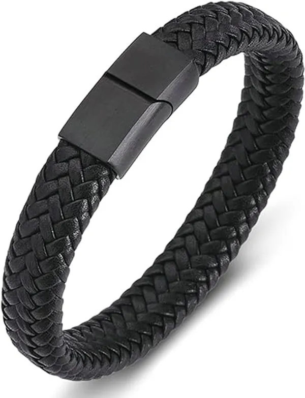 Men_Bracelet_Leather,_Black_Gothic_Punk_Bracelets_with_Stainless-Steel_Clasp,_Braided_Gothic_Couples_Bracelets_for_Husband