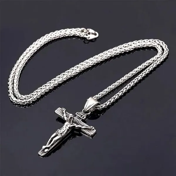 Pack_Of_2__Stainless_Steel_Arrow_Cross_Pendant_Necklace_|_Gothic_Black_Silver_Locket_Chain_Jewelry_for_Boys_|_Punk_Biker_Style_Accessory_for_Boys_&_Gifting