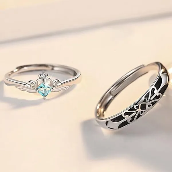 Couple_Rings_Stainless_Steel_|_Silver_Ring_|_Rings_for_Women_Stylish_|_Crystal_Adjustable_Rings_|_Ring_Combo_Set_For_Women_Girls_Love_Gifts