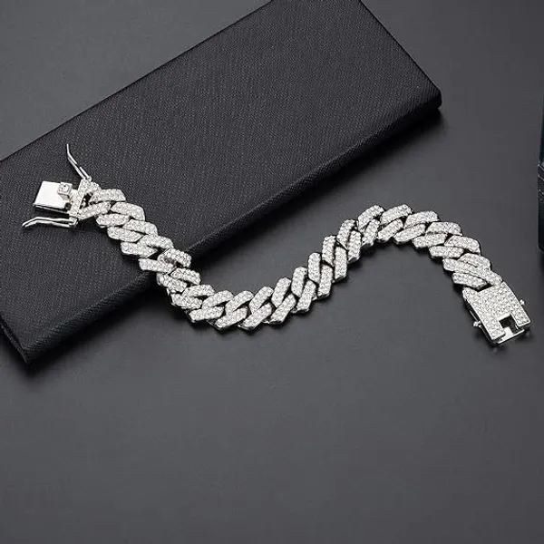 Mc_Stan_bracelet_for_men_Cuban_Link_Chain_Silver_Bracelet_for_boys_Women_girls_gents_Miami_Bracelets_Iced_Cubic_Zirconia_Stone_diamond_chain_Bracelets_Stainless_Steel_Ice_Stylish