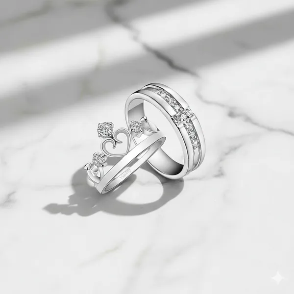 Pack_Of_2__Premium_Shiny_Silver_Twisted_Design_Couple_Ring_Set_-_Elegant_His_&_Hers_Matching_Bands_with_Crystal_Accents,_Perfect_for_Wedding,_Engagement_&_Anniversary_Silver_Alloy_Ring_For_Women