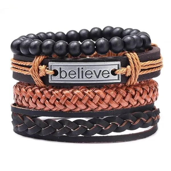 Set_Of_4_Natural_Stone_Beads_Inspirational_Believe_Words_Genuine_Leather_Multi_Strand_Bracelet_for_Men_and_Boys