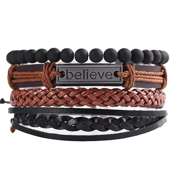 Set_Of_4_Natural_Stone_Beads_Inspirational_Believe_Words_Genuine_Leather_Multi_Strand_Bracelet_for_Men_and_Boys