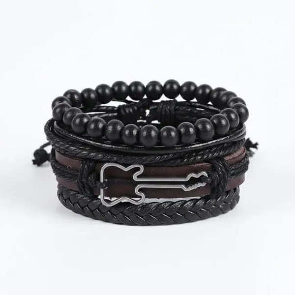 Men's_Multi_Layer_Black_Leather_Bracelet_with_Cross_Charm_|_Adjustable_Wrap_Wrist_Band_|_Stylish_Casual_&_Party_Wear_Bracelet_for_Boys_&_Men_|Black_And_Brown_Leather_Bracelet_For_Men_Pack_Of_4