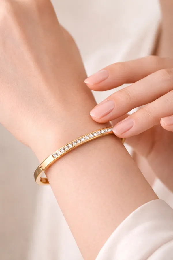 Gold_Plated_Stainless_Steel_Classic_Bangle_With_Clear_Stones_For_Women