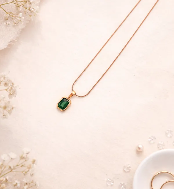 Gold_Plated_Stainless_Steel_Emerald_Cut_Green_Stone_Pendant_For_Women