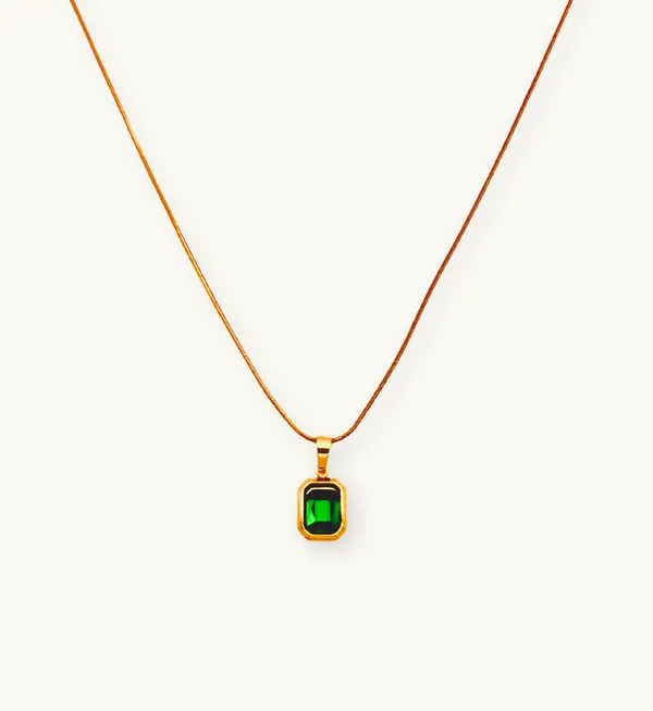 Gold_Plated_Stainless_Steel_Emerald_Cut_Green_Stone_Pendant_For_Women