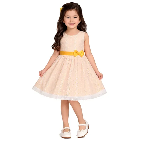 White_Premium_Fit_&_Flare_Chicken_Hakoba_Dress_For_Kids