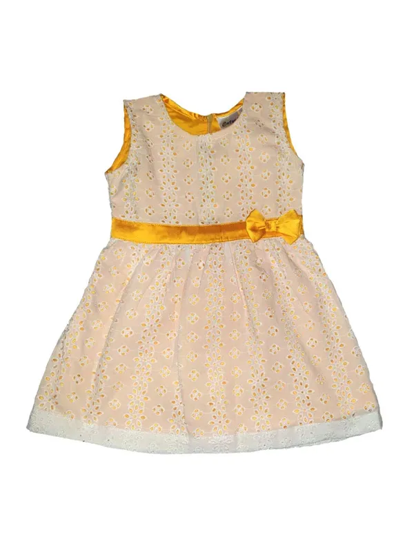 White_Premium_Fit_&_Flare_Chicken_Hakoba_Dress_For_Kids