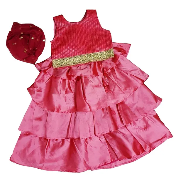 Pink_Premium_Three_Tire_Lehenga_Choli_For_Kids