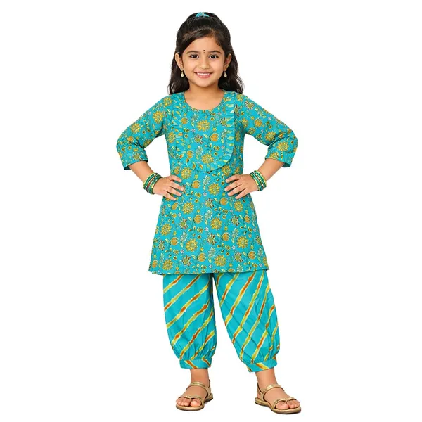 Green_Kurta_Set_With_Balloon_Pant_For_Girls