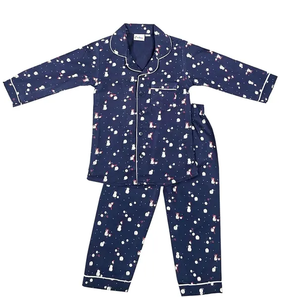 Snow_Man_Print_Cotton_Flannel_Long_Sleeve_Night_Suit_For_Kids