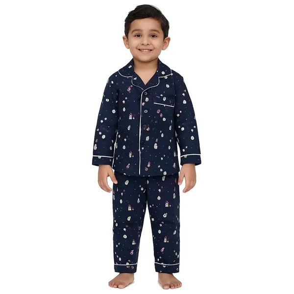 Snow_Man_Print_Cotton_Flannel_Long_Sleeve_Night_Suit_For_Kids