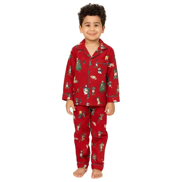 Red_Premium_Cotton_Flannel_Long_Sleeve_Night_Suit_For_Kids