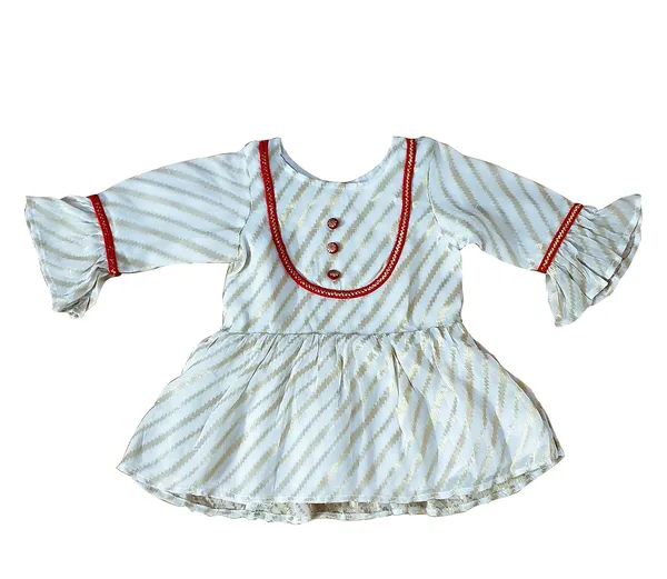 White_And_Gold_Premium_Stripes_Peplum_Sharara_Set_For_Kids