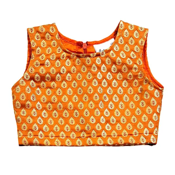 Orange_Premium_Stripes_Readymade_Lehenga_Choli_Set_For_Kids
