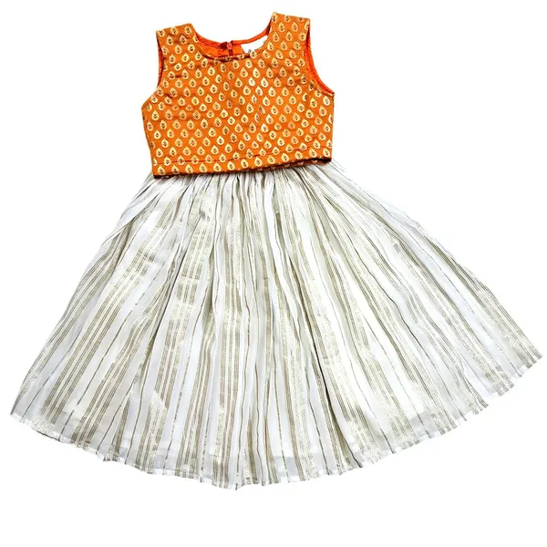 Orange_Premium_Stripes_Readymade_Lehenga_Choli_Set_For_Kids