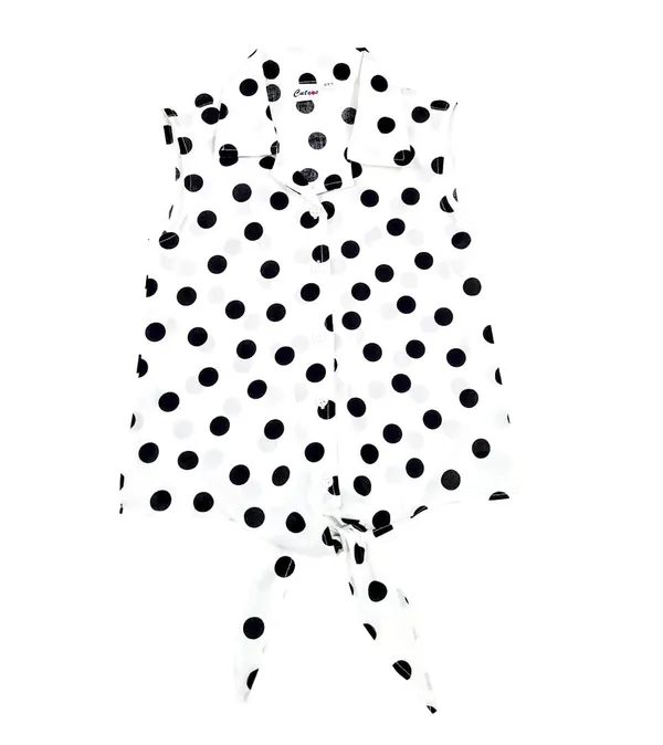 White_Premium_Polka_Dot_Knotted_Collar_Shirt_For_Kids