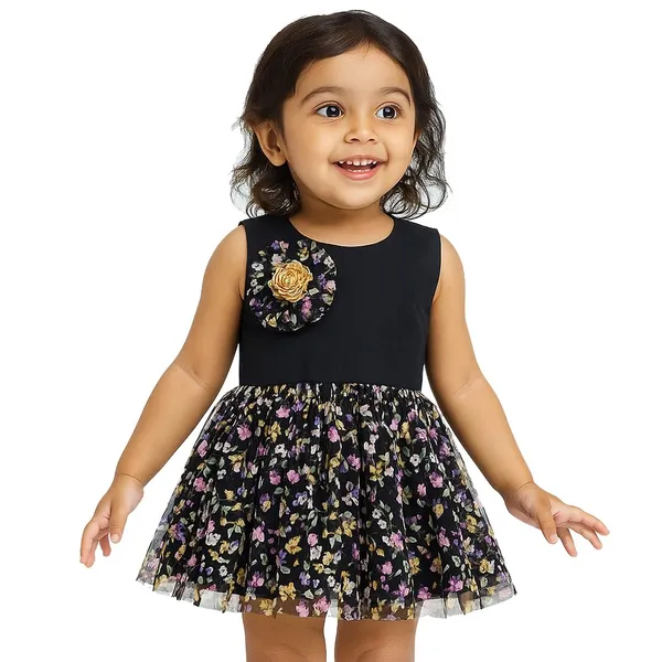 Black_Premium_Net_Floral_Print_Fit_&_Flare_Dress_For_Kids
