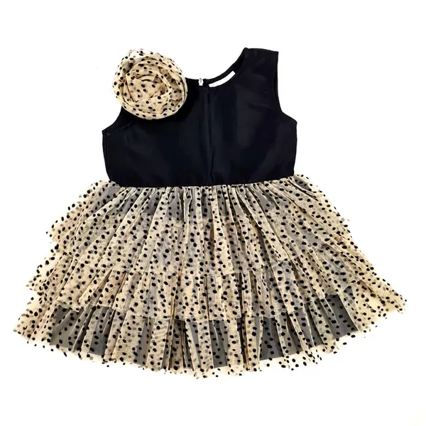 Black_Premium_Flock_Net_Fit_&_Flare_Tiered_Dress_For_Kids