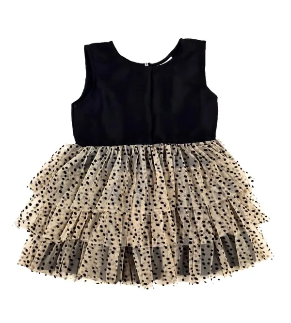 Black_Premium_Flock_Net_Fit_&_Flare_Tiered_Dress_For_Kids