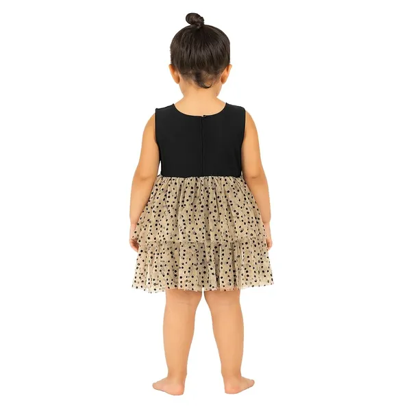 Black_Premium_Flock_Net_Fit_&_Flare_Tiered_Dress_For_Kids