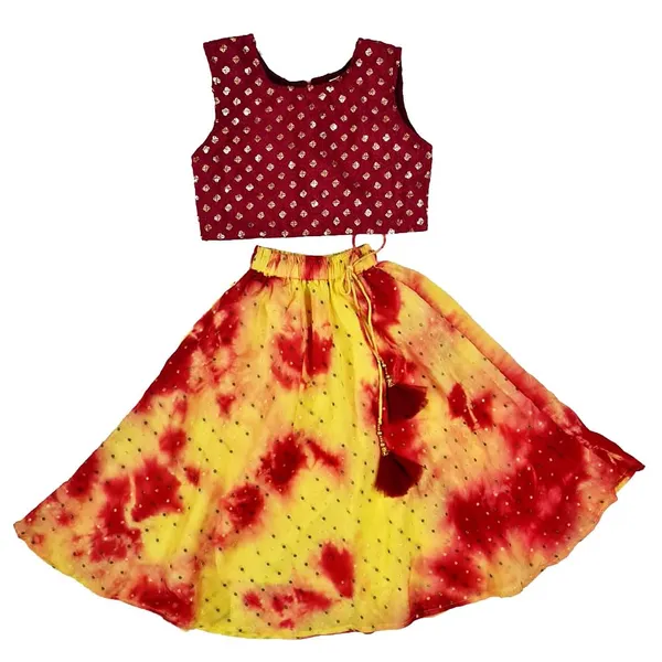 Yellow_Premium_Batik_Lehenga_Choli_For_Kids