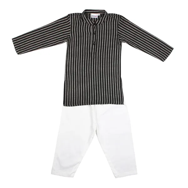 Black_And_White_Premium_Handloom_Cotton_Striped_Kurta_Pajama_For_Kids