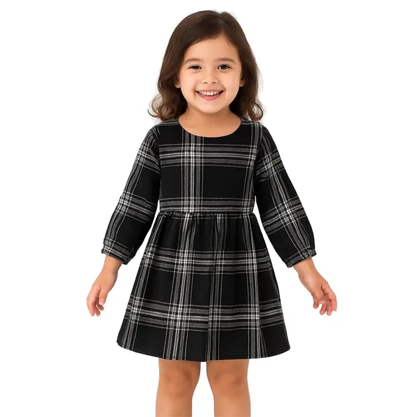 Black_Premium_Twill_Check_Flannel_Winter_Fit_And_Flare_Dress_For_Kids