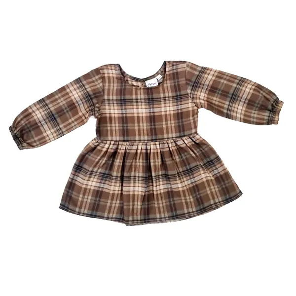Brown_Premium_Twill_Check_Flannel_Winter_Fit_And_Flare_Dress_For_Kids