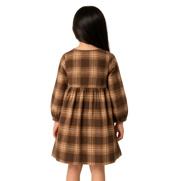 Brown_Premium_Twill_Check_Flannel_Winter_Fit_And_Flare_Dress_For_Kids