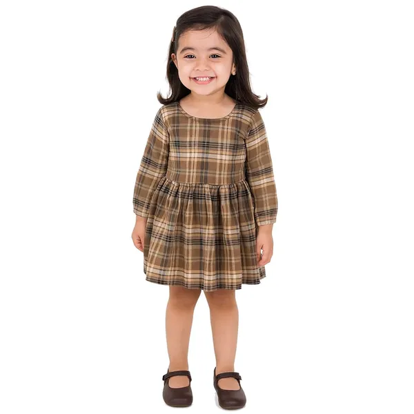 Brown_Premium_Twill_Check_Flannel_Winter_Fit_And_Flare_Dress_For_Kids