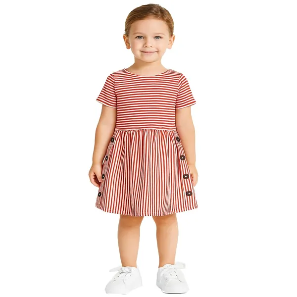 Red_Premium_Striped_Side_Buttoned_Fit_And_Flare_Dress_For_Kids